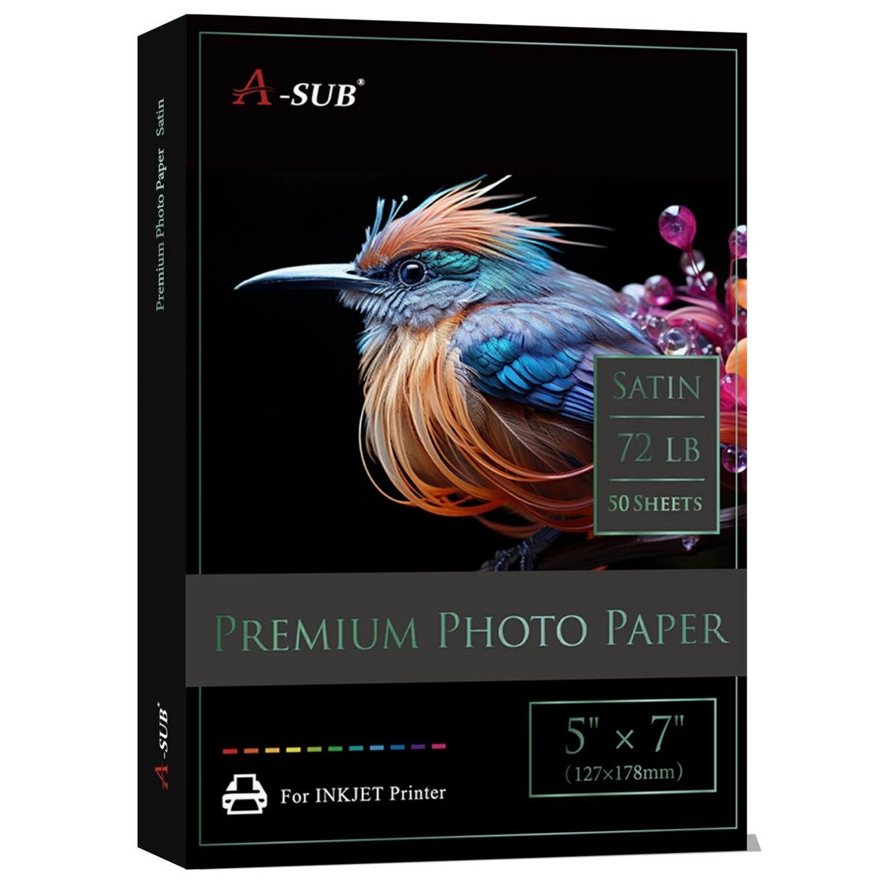A-SUB Premium Satin Photo Paper 72lb for Inkjet Printers, Multiple Sizes